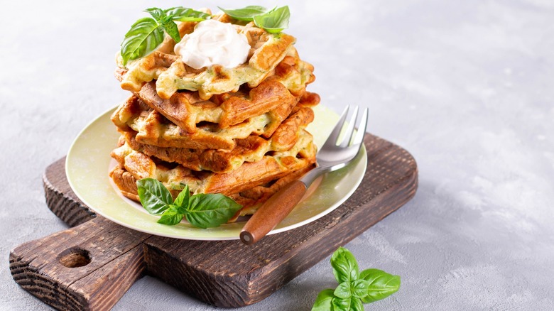 savory waffles served on plate