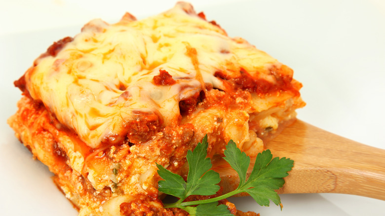 serving of lasagna