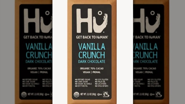 Hu vanilla crunch bar on white background