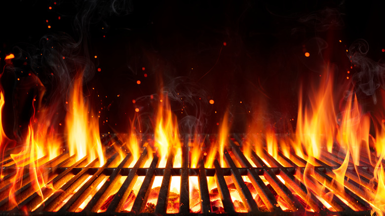 Hot grill with flames