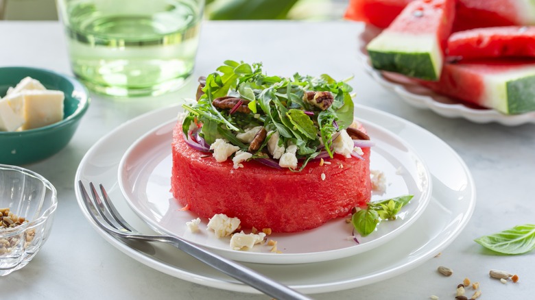 Watermelon salad with nuts