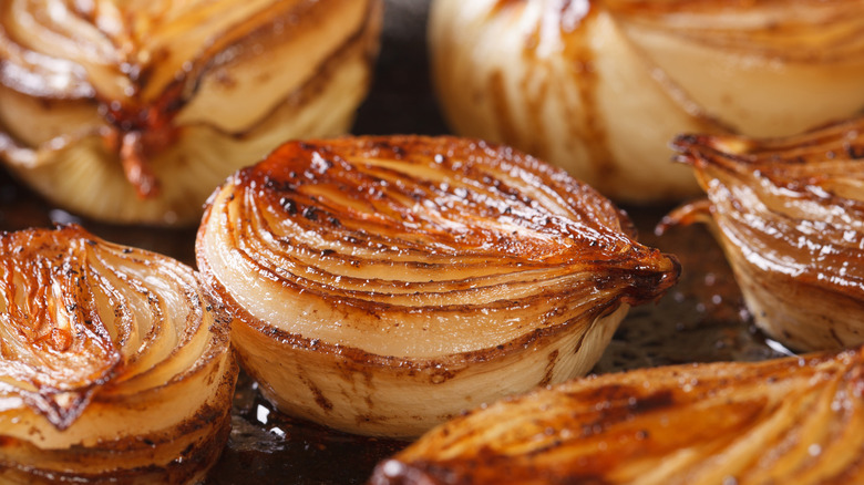Caramelized onions cooking in pan