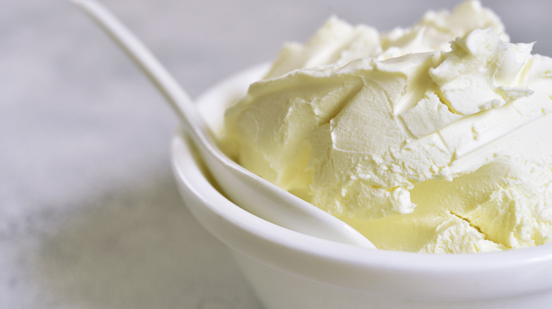 Mascarpone in a white bowl