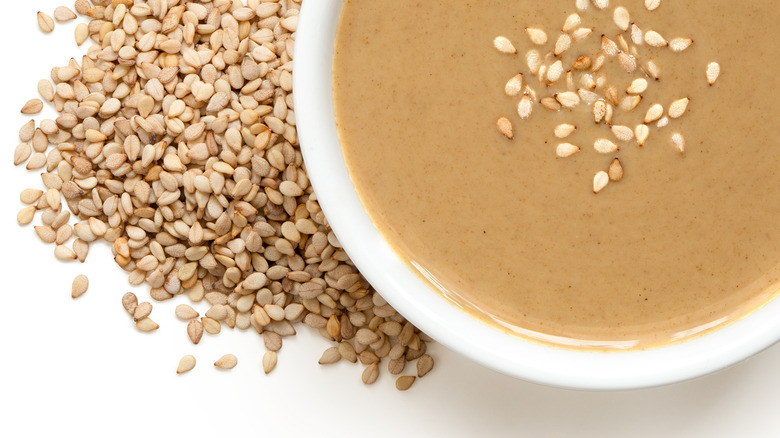Tahini in a white bowl