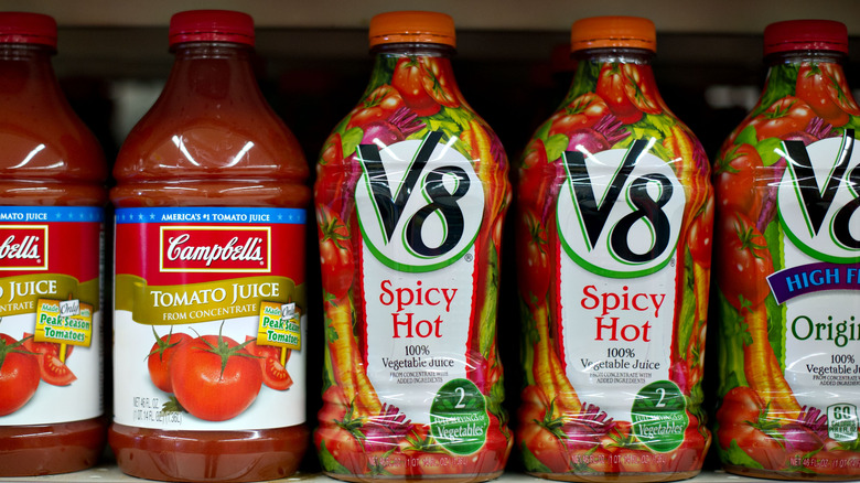 V8 bottles on a shelf