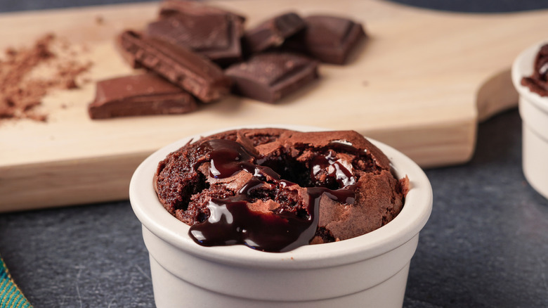 Chocolate lava cake in ramekin