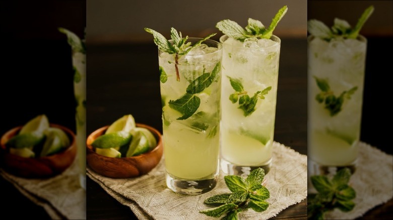 two mojitos with mint leaves