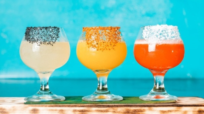 three colorful margaritas