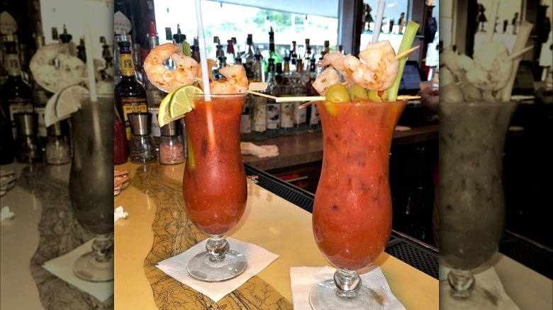 two bloody marys with shrimp
