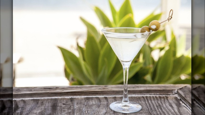 dirty martini with olives outdoors