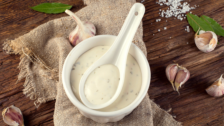 Bowl of aioli with spoon