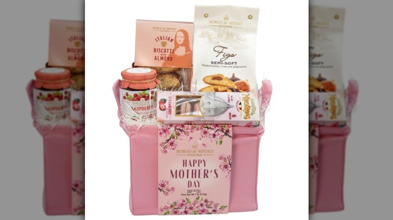 Mother's Day Italian gift basket on white background
