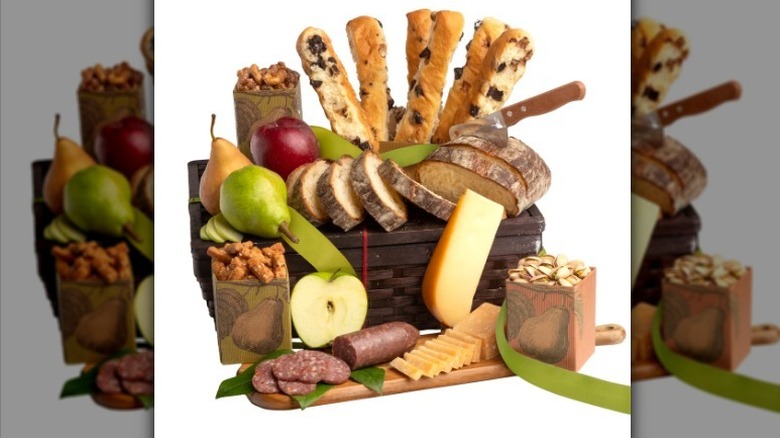 Sampler savory gift basket on white background