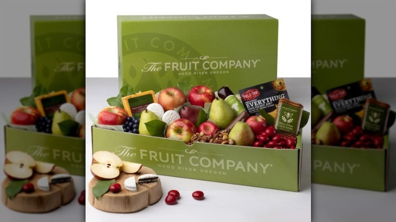 Farmer's market gourmet gift box on white counter