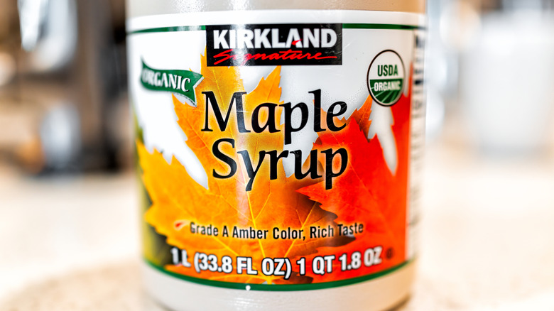 Costco Kirkland Signature Maple Syrup label on bottle