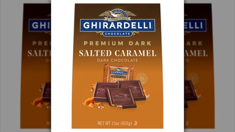 Ghiradelli salted caramel on white background