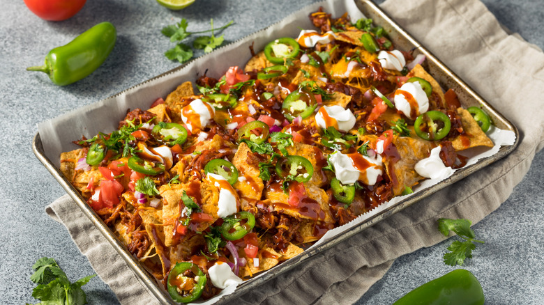 Tray of barbecue nachos