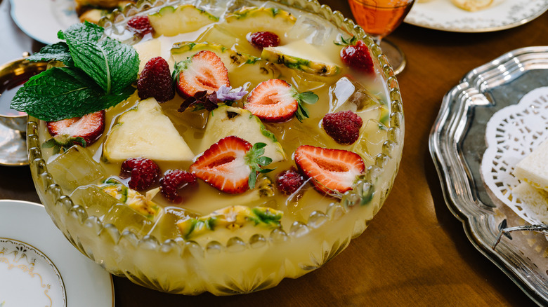Punch bowl with ice and fruit