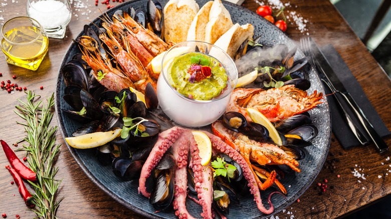 seafood platter on table