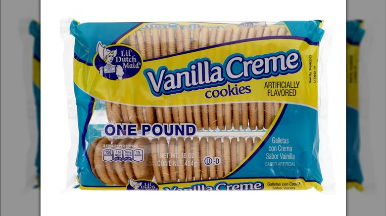 A package of Lil Dutch Maid Vanilla Creme Cookies against a white background.