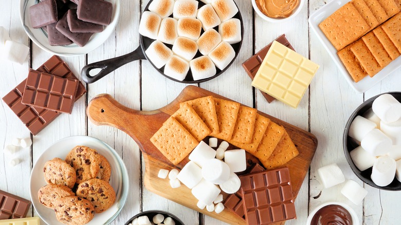 Assorted ingredients for s'mores