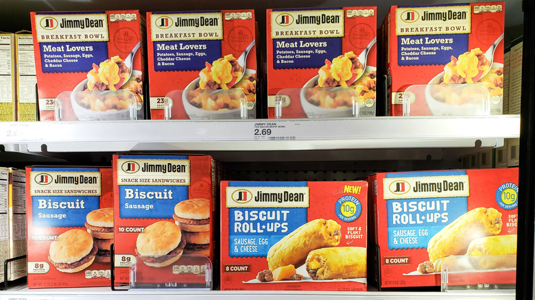Several Jimmy Dean breakfast products on store shelves