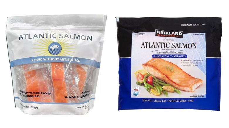 Side-by-side picture of Sam's Club Atlantic Salmon and Kirkland Signature Atlantic Salmon