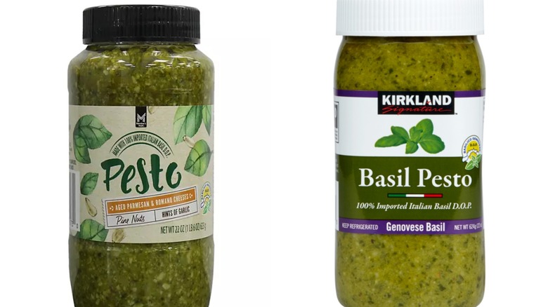 Side-by-side picture of Sam's Club Italian Basil Pesto and Kirkland Signature Imported Basil Pesto