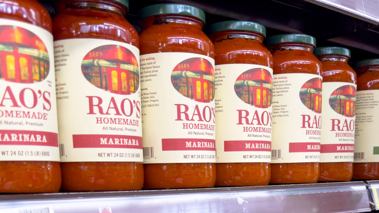Jars of Rao's Marinara Sauce on grocery store shelves