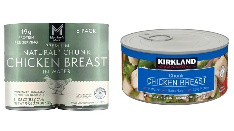 Side-by-side picture of Sam's Club Premium Chunk Chicken Breast and Kirkland Signature Chunk Chicken Breast