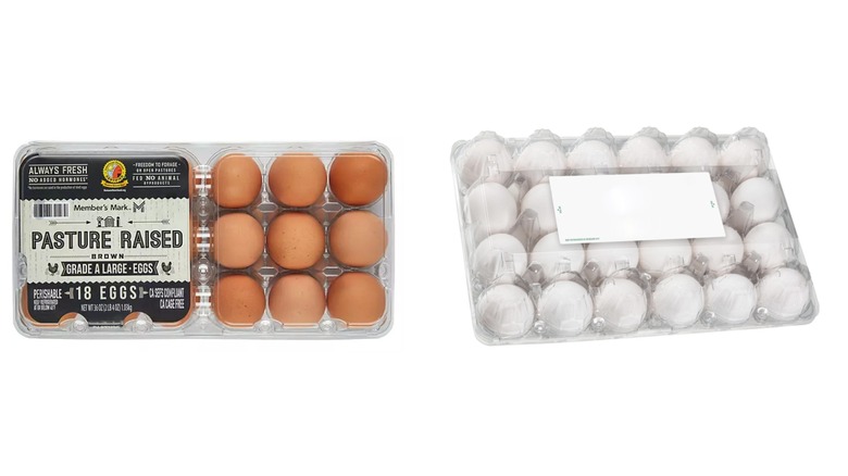 Side-by-side picture of Sam's Club Pasture Raised Large Eggs and Kirkland Signature Large Eggs