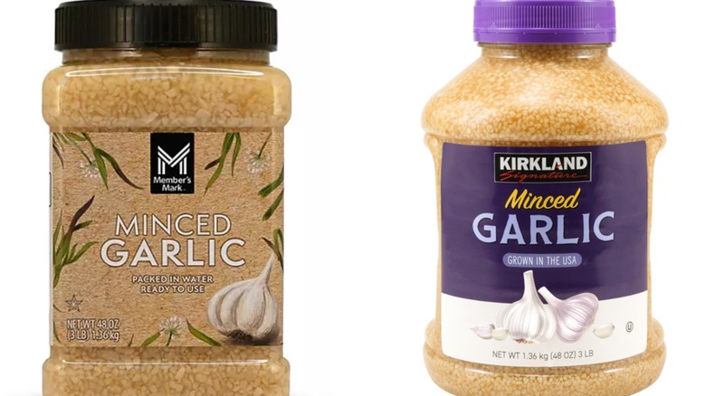 Side-by-side pictures of Sam's Club Minced Garlic and Kirkland Signature Minced Garlic