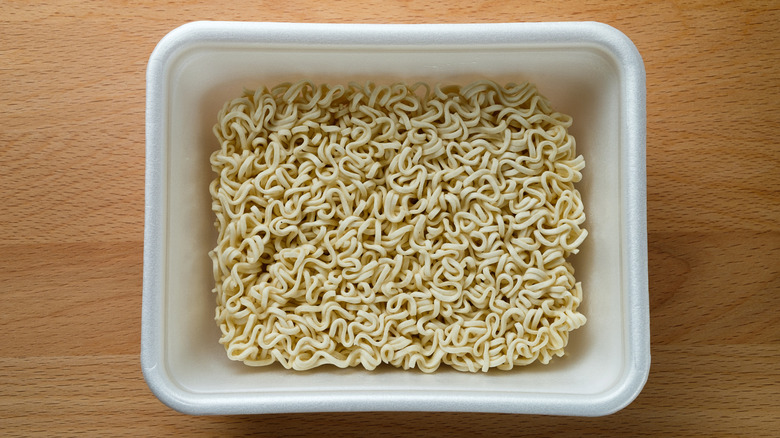 Box of uncooked instant ramen noodles