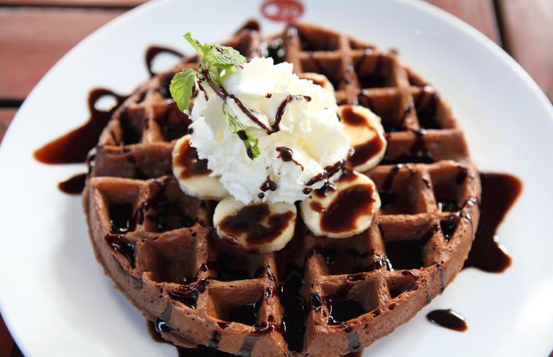 Chocolate Waffles with Whiskey Butter Sauce