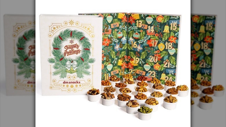 Gourmet nuts and snacks advent calendar on white background