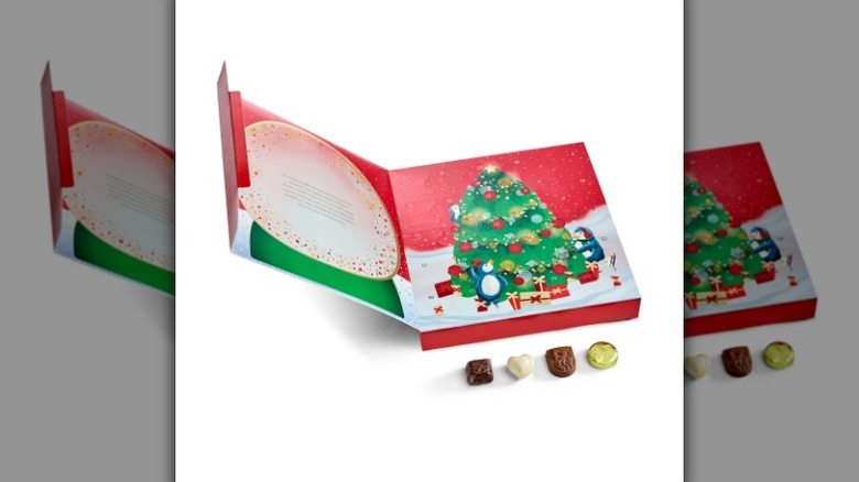 Inside of Godiva advent calendar with chocolates