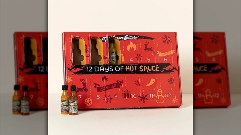 Hot sauce advent calendar on beige background