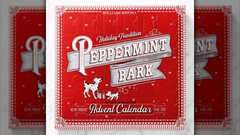 Peppermint bark advent calendar on white background