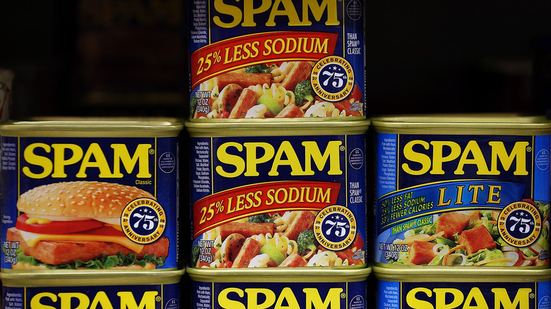 Cans of various Spam products