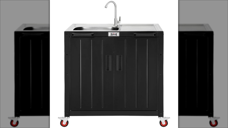 Feasto movable grill cart and storage with sink
