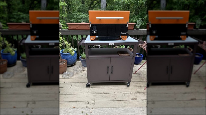 Feasto movable grill cart and storage with stainless steel tabletop with grill on top