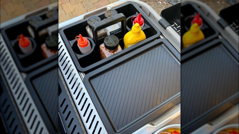 Weber Works caddy with tray lid full of spices and condiments