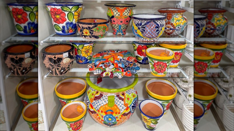 Colorfully decorated planters