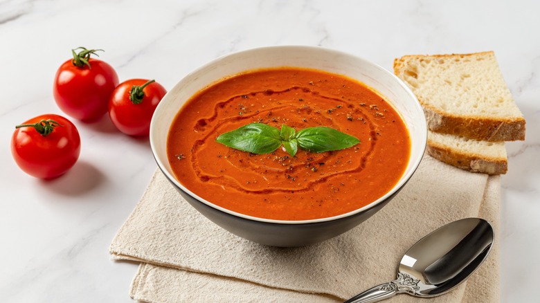 tomato soup bowl with bread