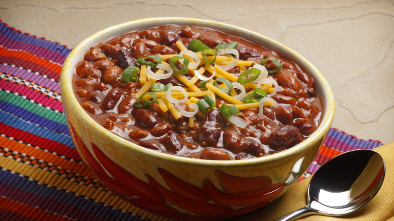 Bowl of chili with cheese