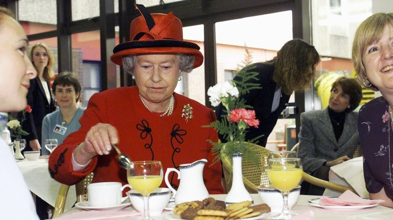 Queen Elizabeth II stirring tea