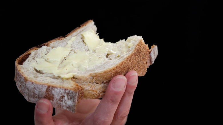 Bread with butter spread on it