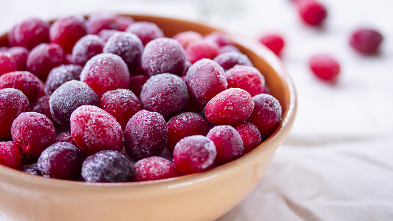Bowl of frozen cranberries