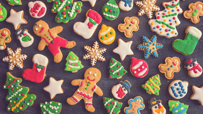 Decorated gingerbread cookies in Christmas designs