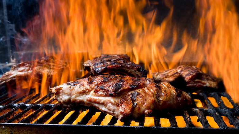 ribs on flaming grill